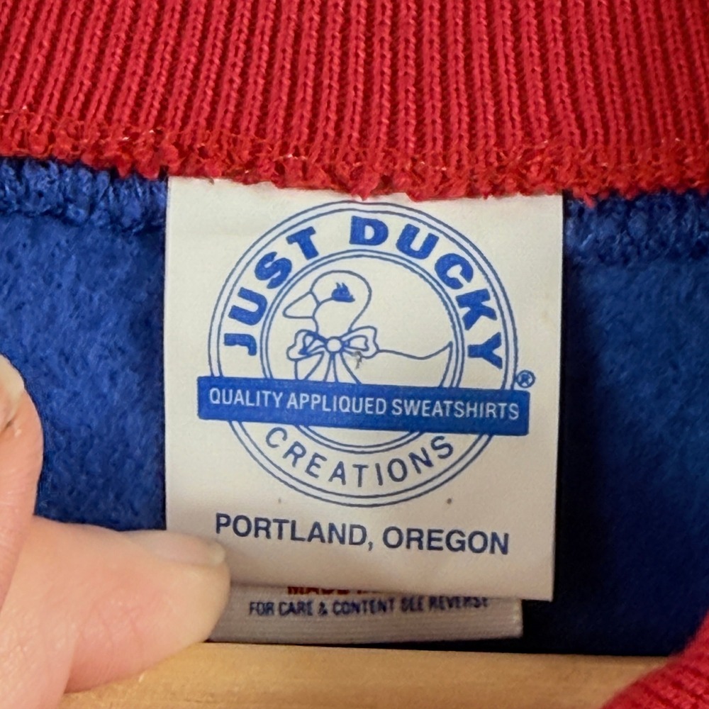 Just Ducky Golf Sweatshirt Women XL Blue Red Collar Vintage Grandma Retro 90s - Picture 10 of 11